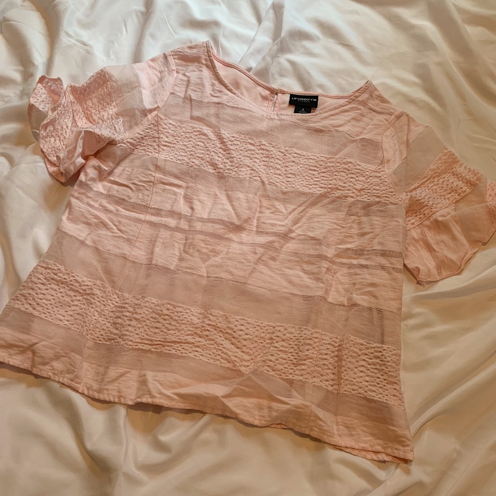 Pink, Short-Sleeve, Striped Patterned Blouse